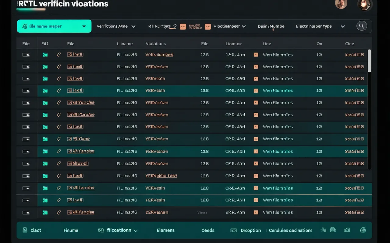 Fpgawright analysis report showing ranked RTL violations with file locations and severity levels